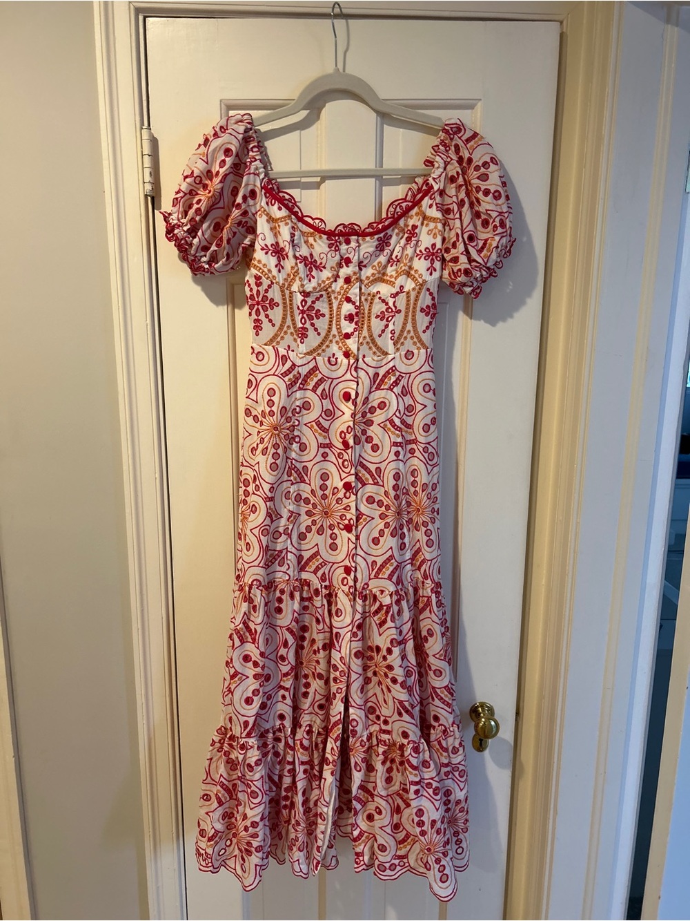 Charo Ruiz Pink & White Embroidered Eyelet Midi Dress WORN TWICE ORIGINALLY 850$ - Picture 3 of 4